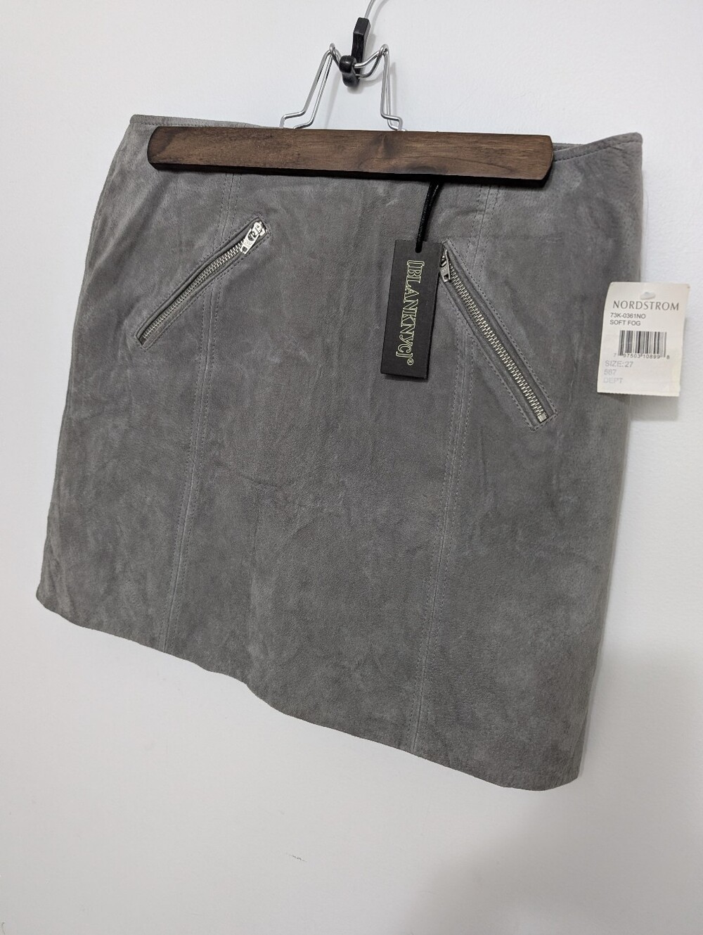 New Blanknyc Suede 27 Mini Skirt Grey Genuine Leather Nordstrom Zippers Fitted